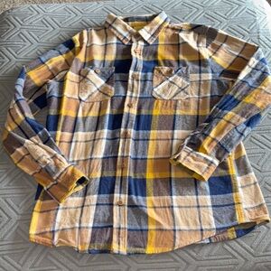 Boys Plaid Flannel Shirt - Blue, Yellow, and Brown